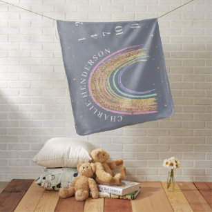 Cute Rainbow & Gold Star Baby Month Milestone Baby Blanket