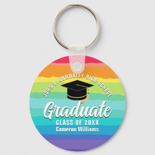 Cute Rainbow Graduate Custom Graduation Gift Keychain