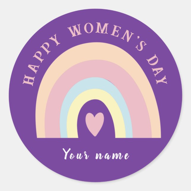 Cute rainbow Happy women's day custom Classic Round Sticker (Front)