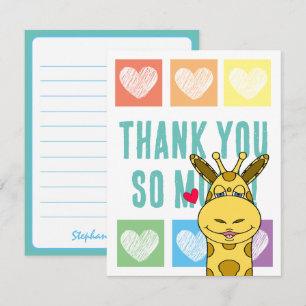 Cute Rainbow Heart Giraffe Thank You  Card