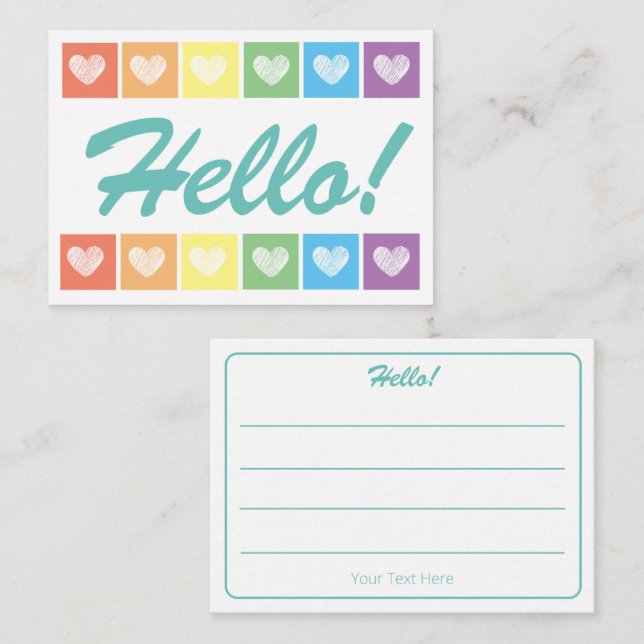 Cute Rainbow Heart Hello Lined Mini Card (Front/Back)