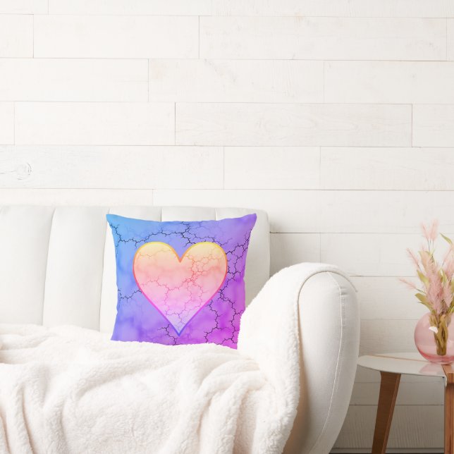 Cute Rainbow Heart Marble Throw Pillow (Couch)