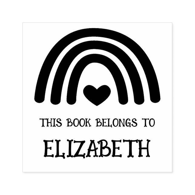 Cute Rainbow Heart This Book Belongs To Bookplate Rubber Stamp (Imprint)