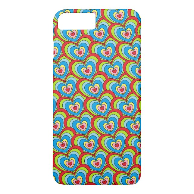 Cute Rainbow Hearts All Over Pattern Fun Case-Mate iPhone Case (Back)