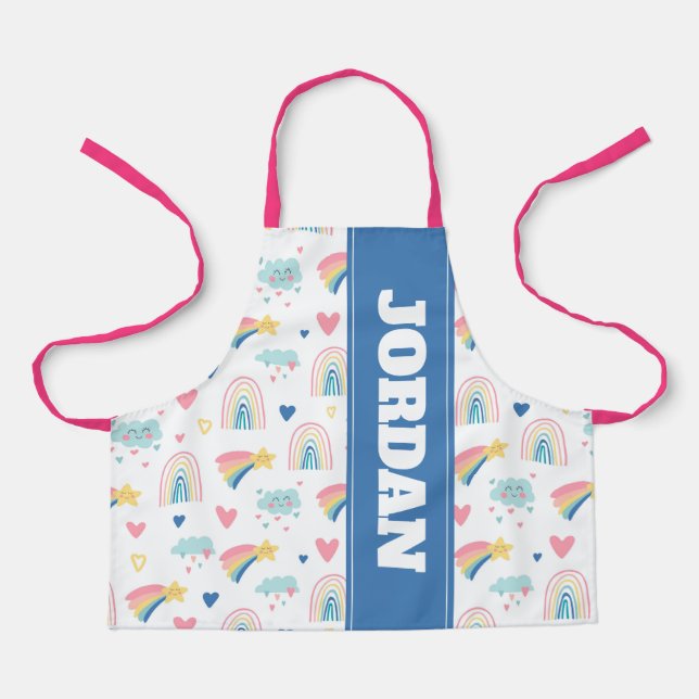 Cute Rainbow Hearts & Clouds Pattern Apron (Front)