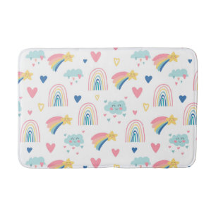Cute Rainbow Hearts & Clouds Pattern Bath Mat