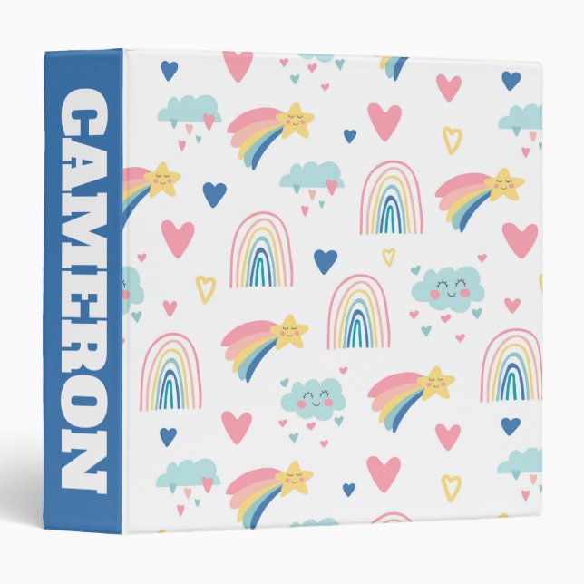 Cute Rainbow Hearts & Clouds Pattern Binder (Front/Spine)