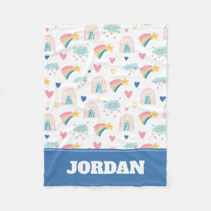 Cute Rainbow Hearts & Clouds Pattern Fleece Blanket