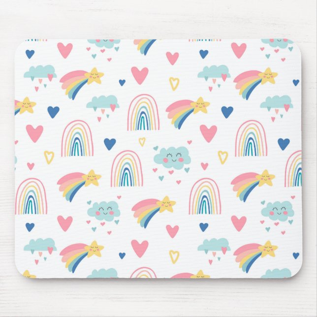 Cute Rainbow Hearts & Clouds Pattern Mouse Pad (Front)