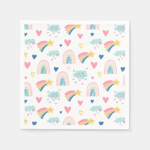 Cute Rainbow Hearts & Clouds Pattern Napkin