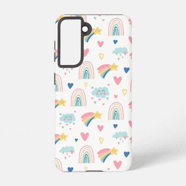 Cute Rainbow Hearts & Clouds Pattern Samsung Galaxy S21 Case (Back)