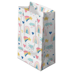 Cute Rainbow Hearts & Clouds Pattern Small Gift Bag