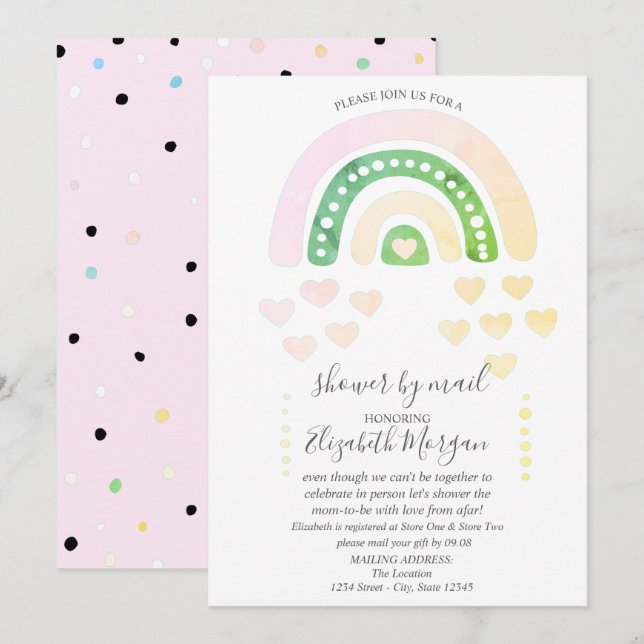 Cute Rainbow,Hearts,Dots,Baby Shower By Mail Invitation (Front/Back)