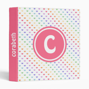 Cute Rainbow Hearts Monogram Binder