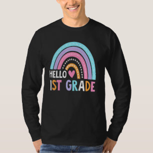 Cute Rainbow Hello 1st Grade Teacher Student Back  T-Shirt