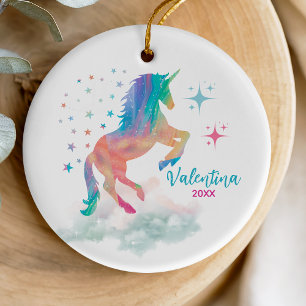 Cute Rainbow Holographic Fantasy Unicorn Ceramic Ornament