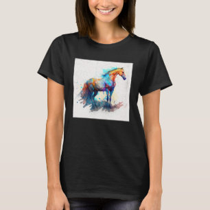 Cute Rainbow Horse Paint Splatter Illustration Col T-Shirt