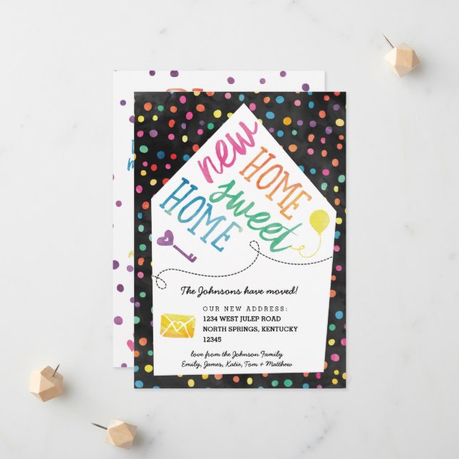 Cute Rainbow House Moving Announcement Cards (Front/Back In Situ)