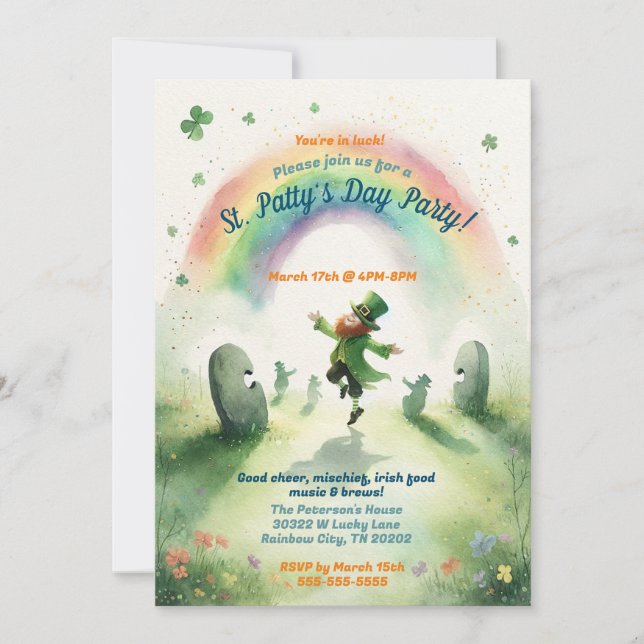 Cute Rainbow Irish Jig St. Patrick's Day Party Invitation (Front)