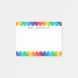 Cute Rainbow Jigsaw Puzzle Pieces Teachers Name Post-it Notes