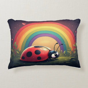 Cute Rainbow Ladybug Grass Cartoon Design Accent Pillow
