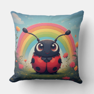 Cute Rainbow Ladybug – Whimsical Kids Decor Throw Pillow