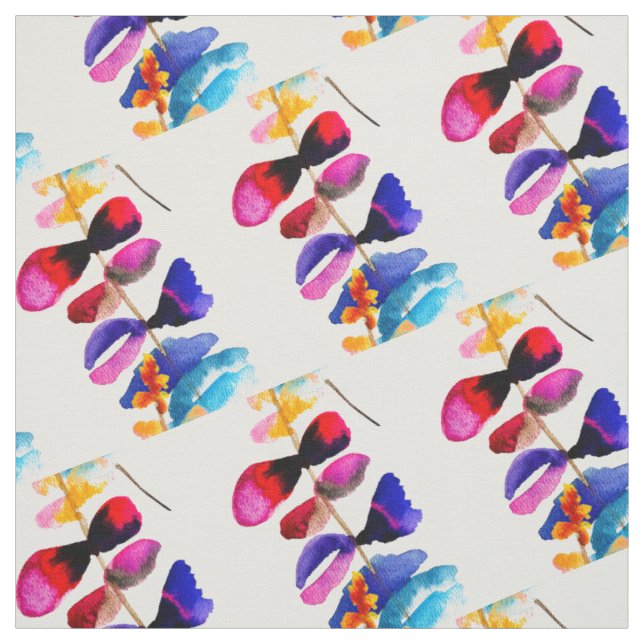 Cute rainbow leaves watercolor fabric (Swatch)