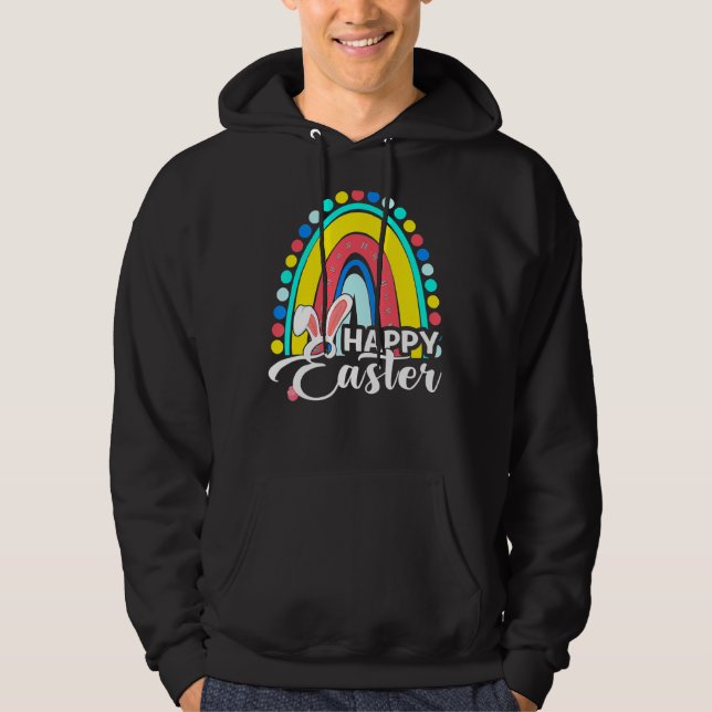 Cute Rainbow Leopard Happy Easter Day Eggs Decor G Hoodie (Front)
