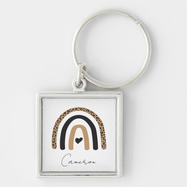 Cute Rainbow Leopard Pattern Keychain (Front)