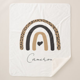 Cute Rainbow Leopard Pattern Sherpa Blanket