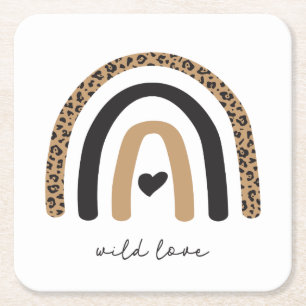 Cute Rainbow Leopard Pattern Square Paper Coaster