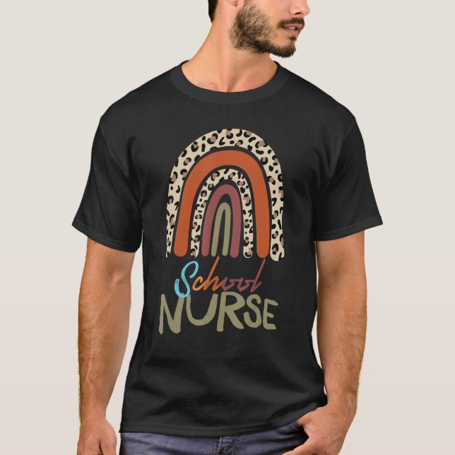 Cute Rainbow Leopard Print School Nurse Back To Sc T-Shirt (Front)