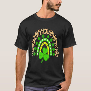 Cute Rainbow Leopard Print Shamrock Lucky St Patri T-Shirt