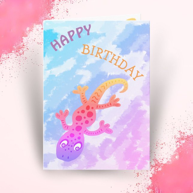 Cute Rainbow Lizard Gecko Happy Birthday Card (Creator Uploaded)
