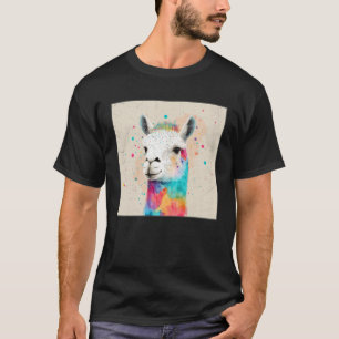 Cute Rainbow Llama Paint Splatter Illustration Col T-Shirt