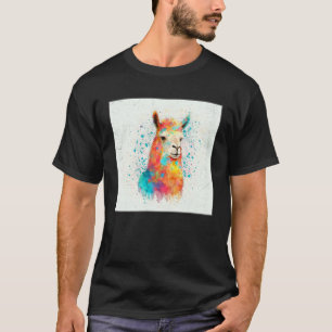 Cute Rainbow Llama Paint Splatter Illustration Col T-Shirt