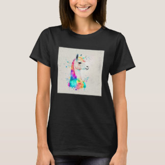 Cute Rainbow Llama Paint Splatter Illustration Col T-Shirt