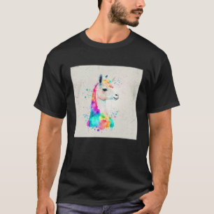 Cute Rainbow Llama Paint Splatter Illustration Col T-Shirt