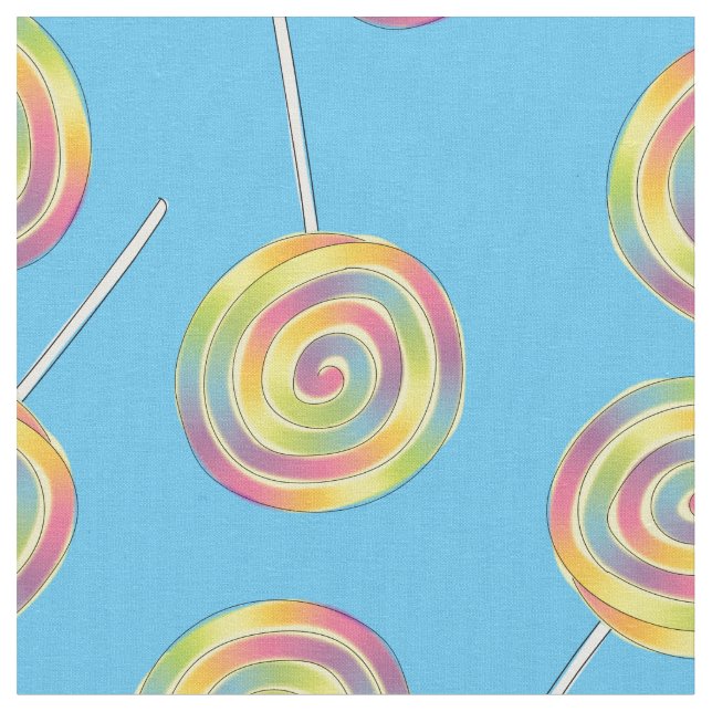 Cute Rainbow Lollipops Kids Candy Fabric (Close Up)