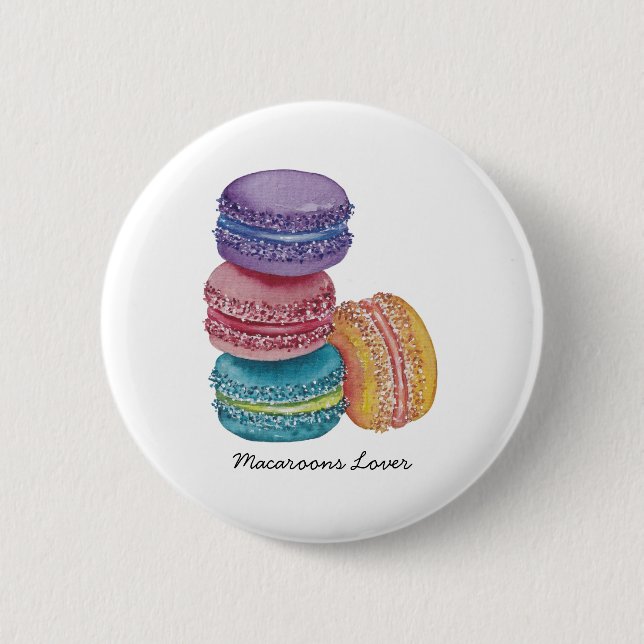 Cute Rainbow Macaroons In Watercolor  2 Inch Round Button (Front)