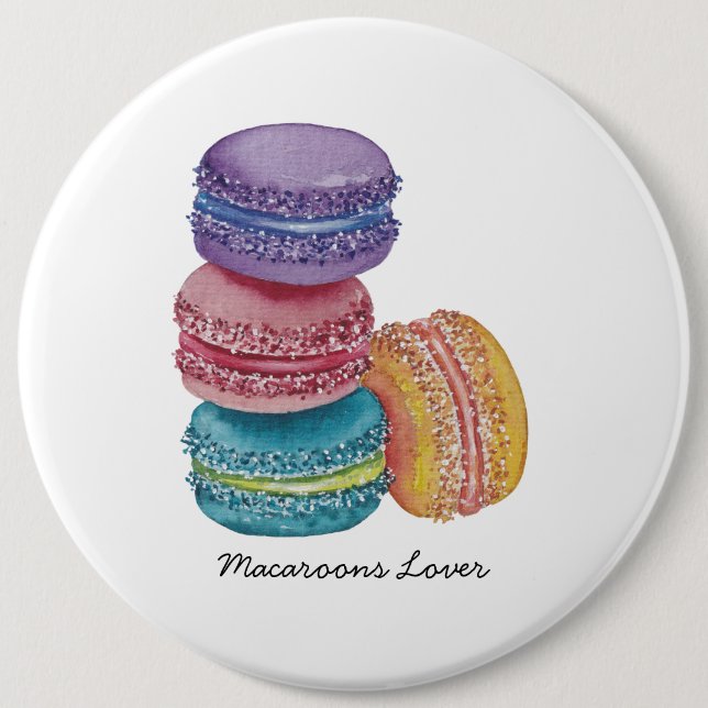 Cute Rainbow Macaroons In Watercolor   6 Inch Round Button (Front)