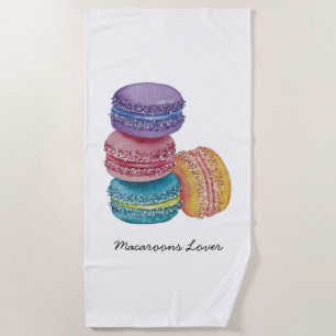 Cute Rainbow Macaroons In Watercolor Beach Towel