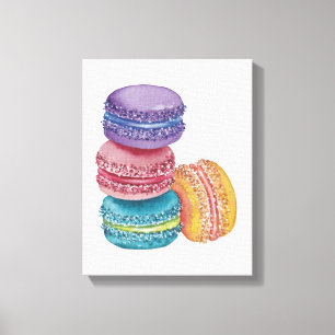 Cute Rainbow Macaroons In Watercolor Canvas Print