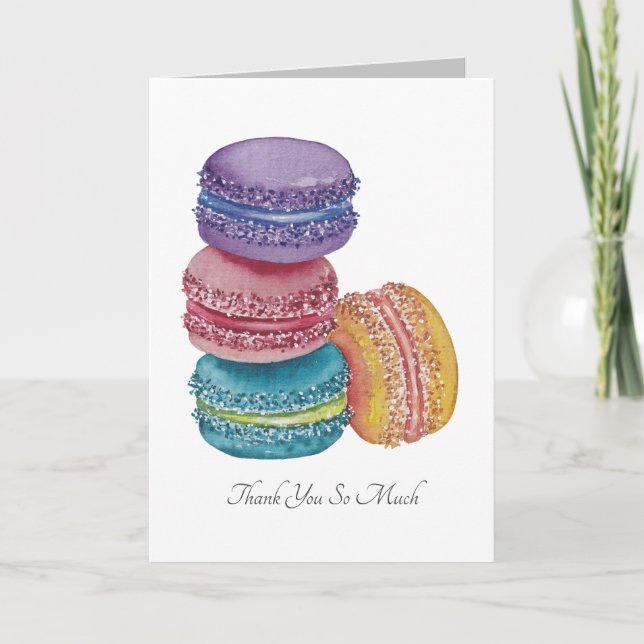 Cute Rainbow Macaroons In Watercolor Card (Front)