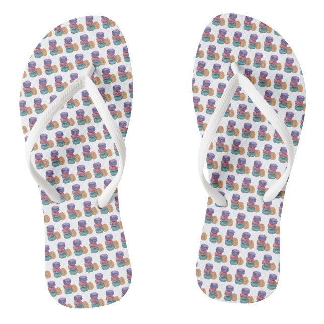 Cute Rainbow Macaroons In Watercolor Flip Flops (Footbed)