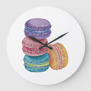 Cute Rainbow Macaroons In Watercolor Large Clock