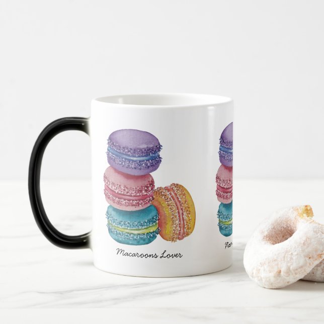 Cute Rainbow Macaroons In Watercolor Magic Mug (With Donut)