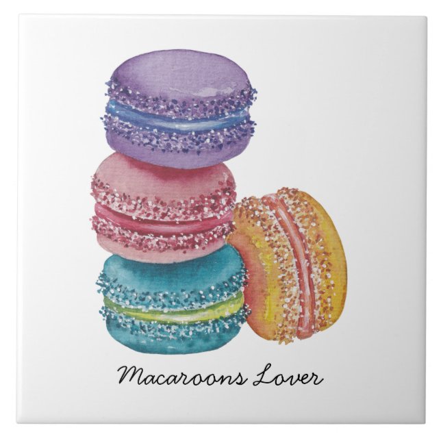 Cute Rainbow Macaroons In Watercolor   Tile (Front)