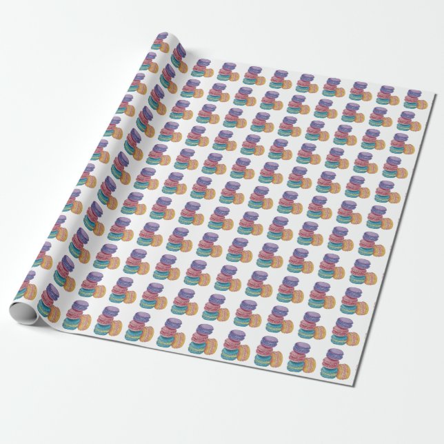 Cute Rainbow Macaroons In Watercolor Wrapping Paper (Unrolled)