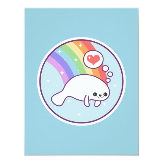Cute Rainbow Manatee Birthday Invitations